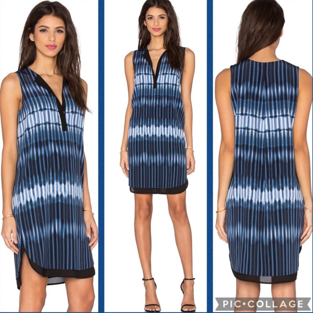 Vince Monaco Starlight Blue Printed Silk Tie Dye Double Layer Dress Women's XS
